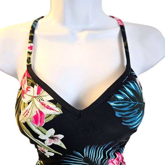 Kona Sol Womens High Coverage One-Piece Swimsuit Tropical Floral Print XS Beach - Picture 5 of 13